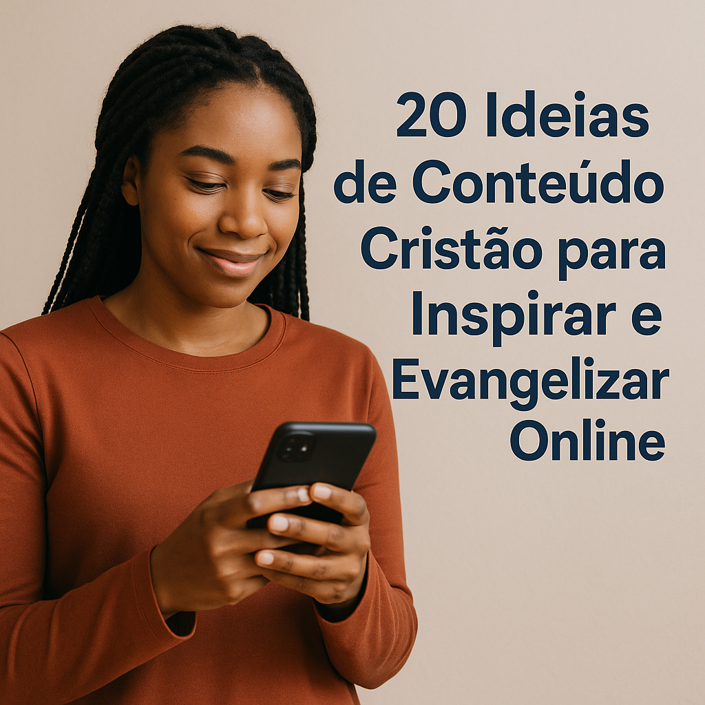 Jovem cristã segurando celular, representando criação de conteúdo cristão nas redes