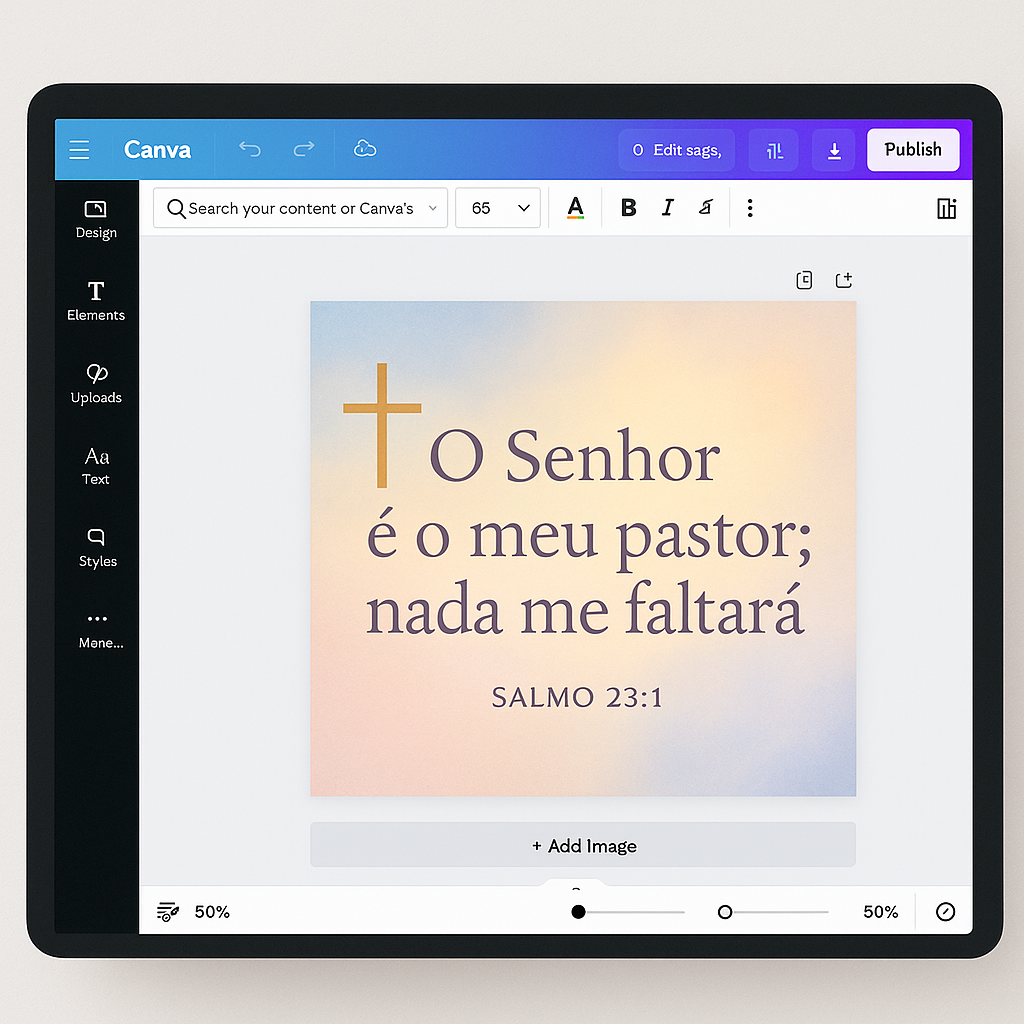 Arte de conteúdo cristão no Canva com versículo bíblico em template editado